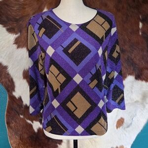 Kathie Lee Collection Purple and Gold Blouse